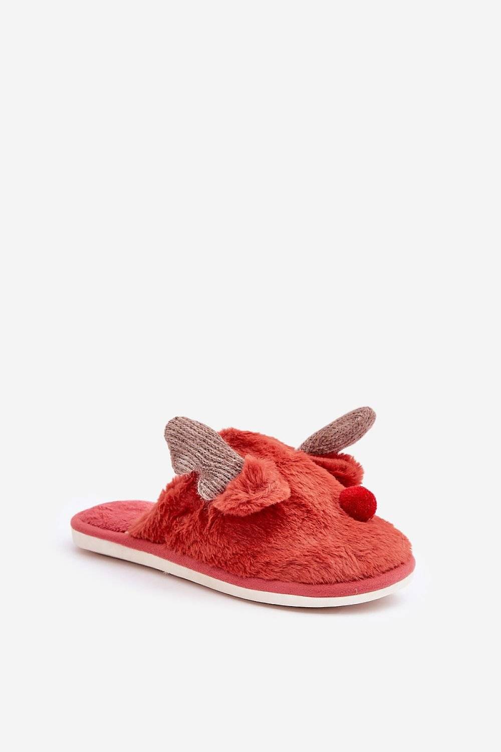 Fur Winter Slippers with Reindeer Motif