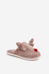 Fur Winter Slippers with Reindeer Motif