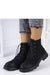 Eco-Suede Chesterfield Ankle Boots in black with thick sole and lace-up design, ideal for stylish fall wear and moisture protection.