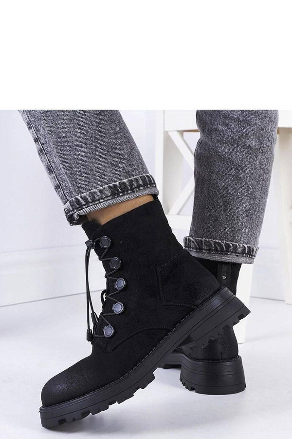 Black eco-suede Chesterfield ankle boots with durable treaded sole and modern lace-up style, perfect for cool weather comfort.