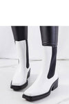 Heel boots - white ankle boots with square toe and block heel, styled with black leggings for autumn fashion appeal.
