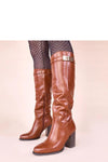Gemre Brown Heel Boots with Gold Heel Ornament