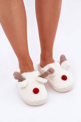 Fur Winter Slippers with Reindeer Motif