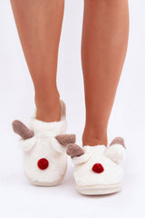 Fur Winter Slippers with Reindeer Motif