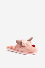 Fur Winter Slippers with Reindeer Motif