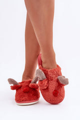 Fur Winter Slippers with Reindeer Motif